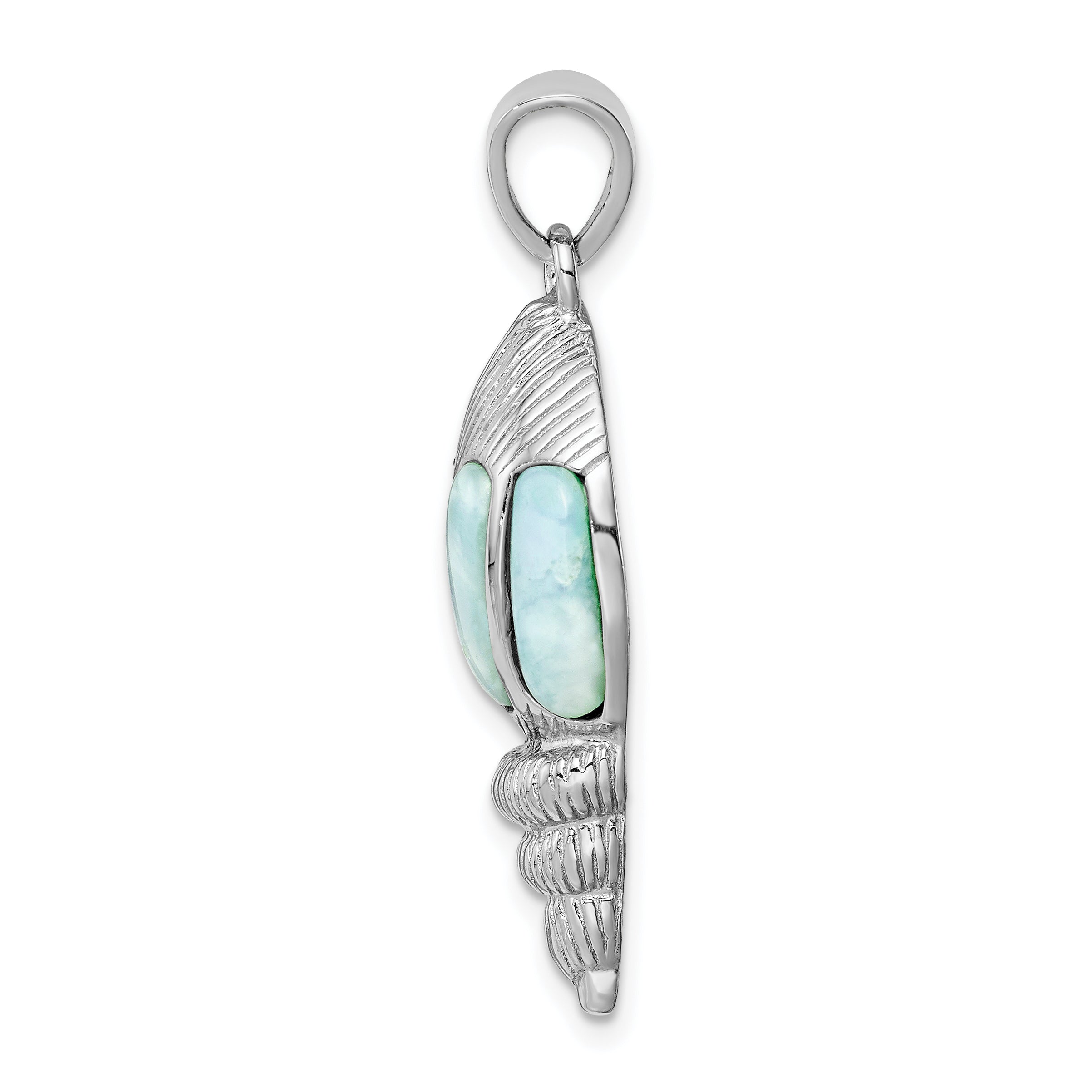Sterling Silver Rhodium-plated Larimar Shell Pendant Secondary image