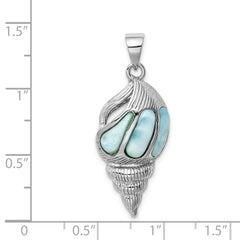 Sterling Silver Rhodium-plated Larimar Shell Pendant