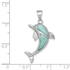 Sterling Silver Rhodium-plated Larimar Dolphin Pendant