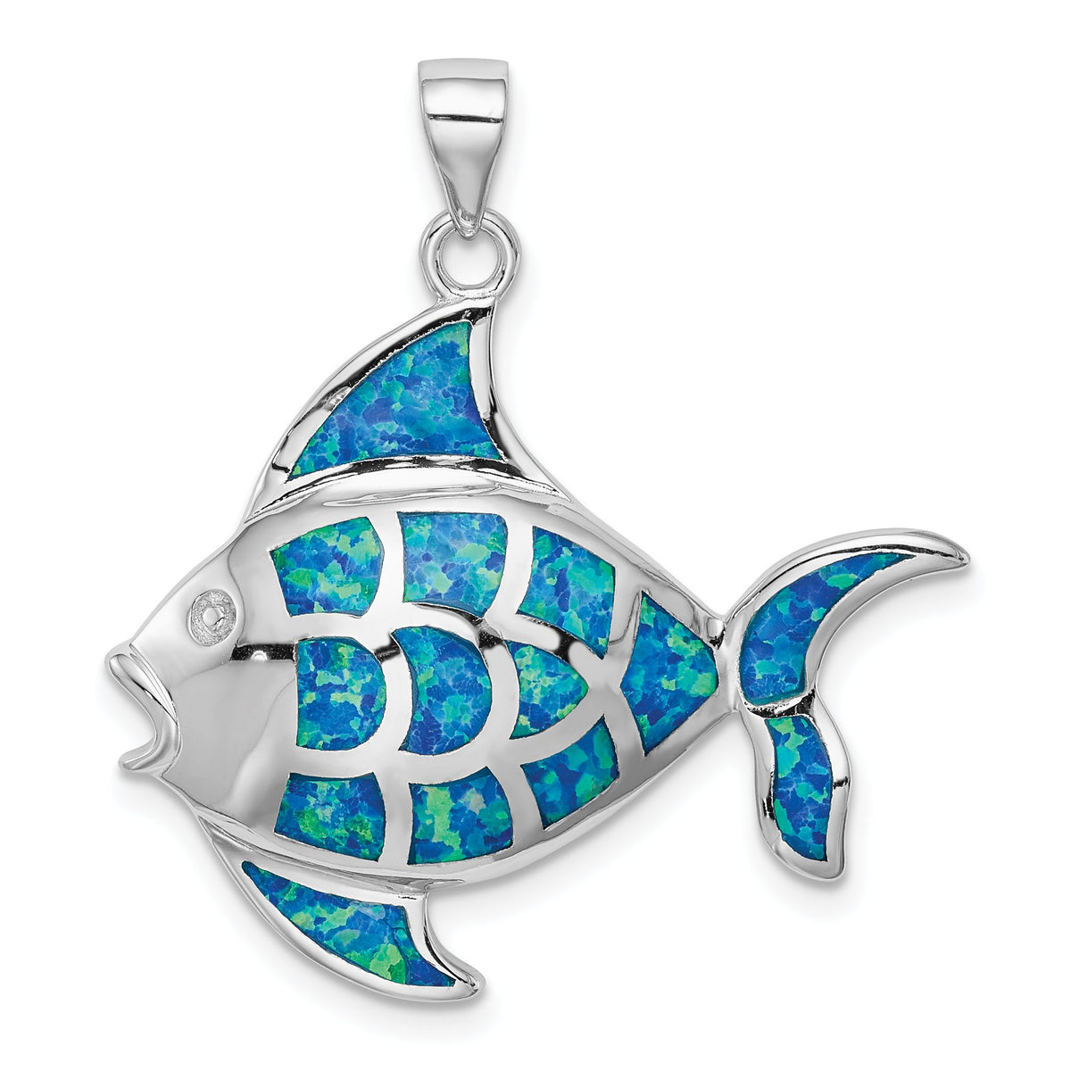 Lab-Created Opal Fish Pendant in Sterling Silver, 32mm - Sophia Jewelers Main image