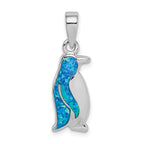 Sterling Silver Rhodium-plated Created Opal Inlay Penguin Pendant
