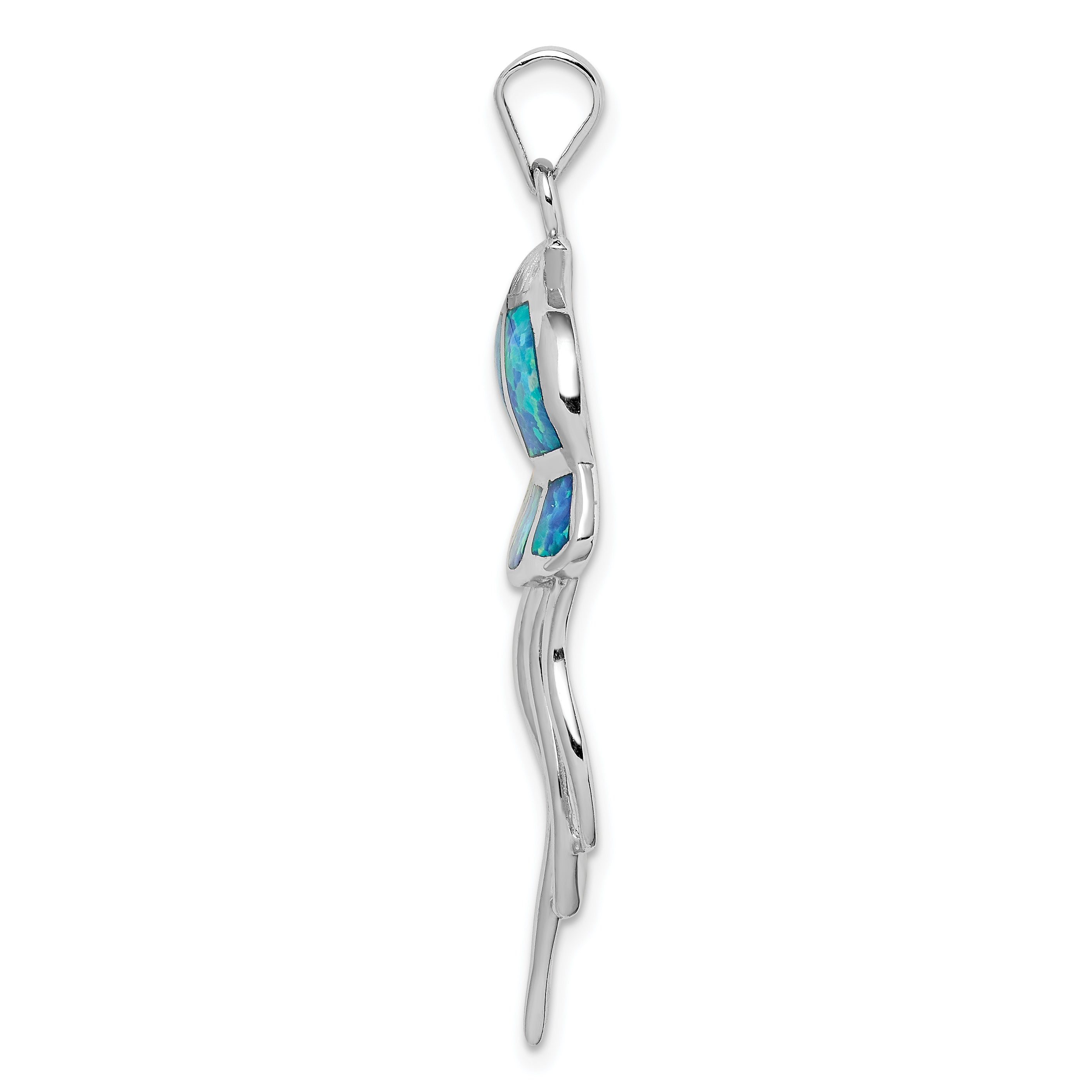 Sterling Silver Rhodium-plated Polished Created Blue Opal Jellyfish Pendant Secondary image