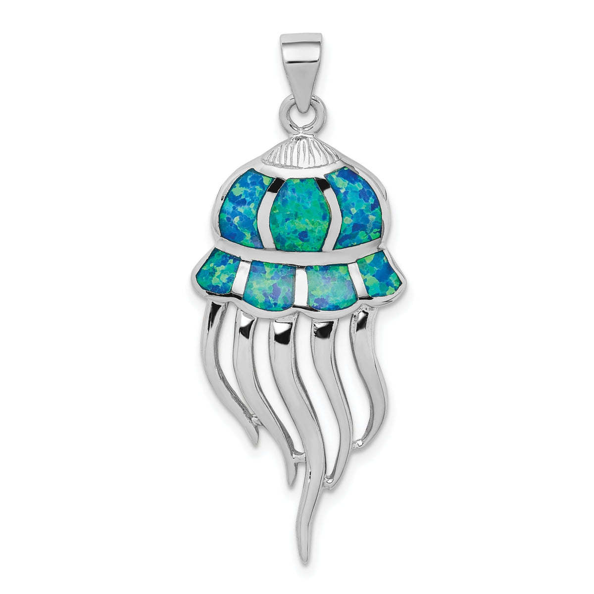 Lab-Created Blue Opal Jellyfish Pendant in Sterling Silver, 44mm - Sophia Jewelers Main image