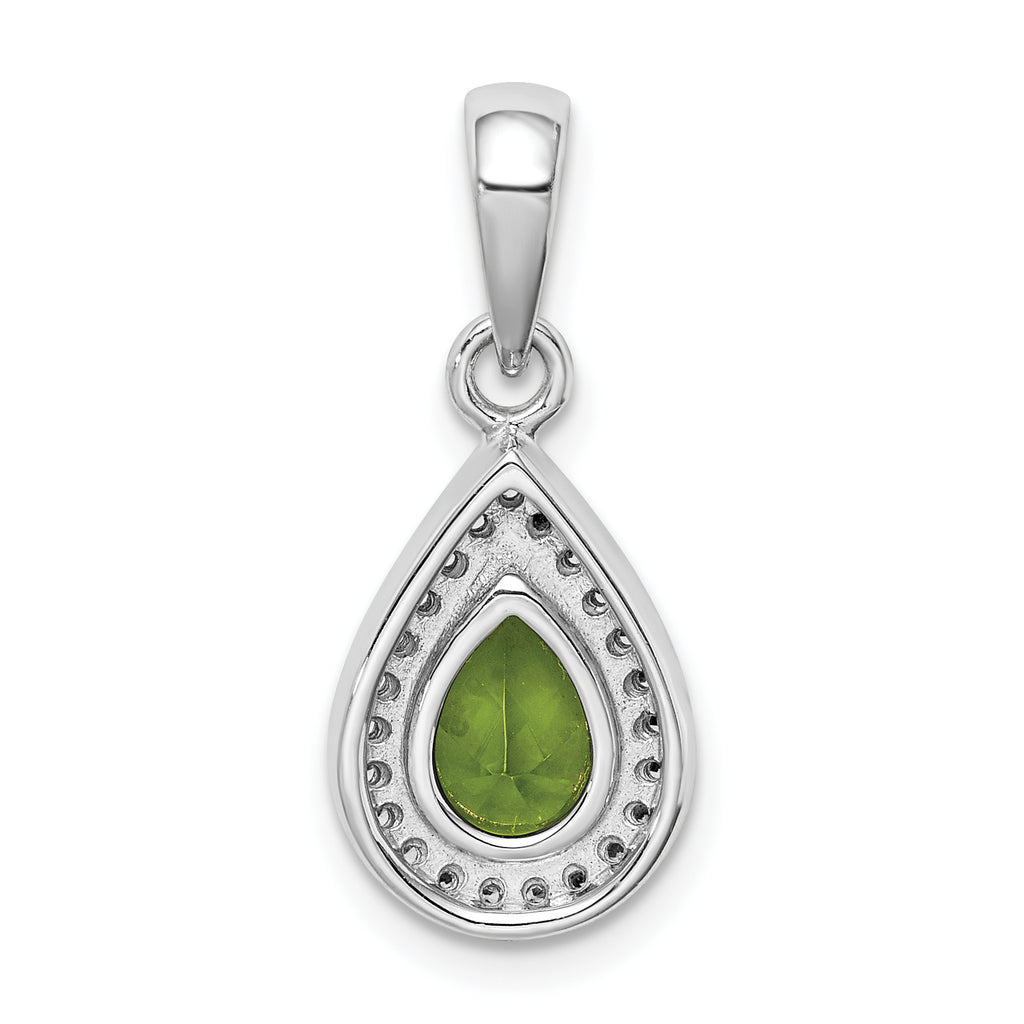 Sterling Silver Rhodium Plated Green and Clear CZ Pendant