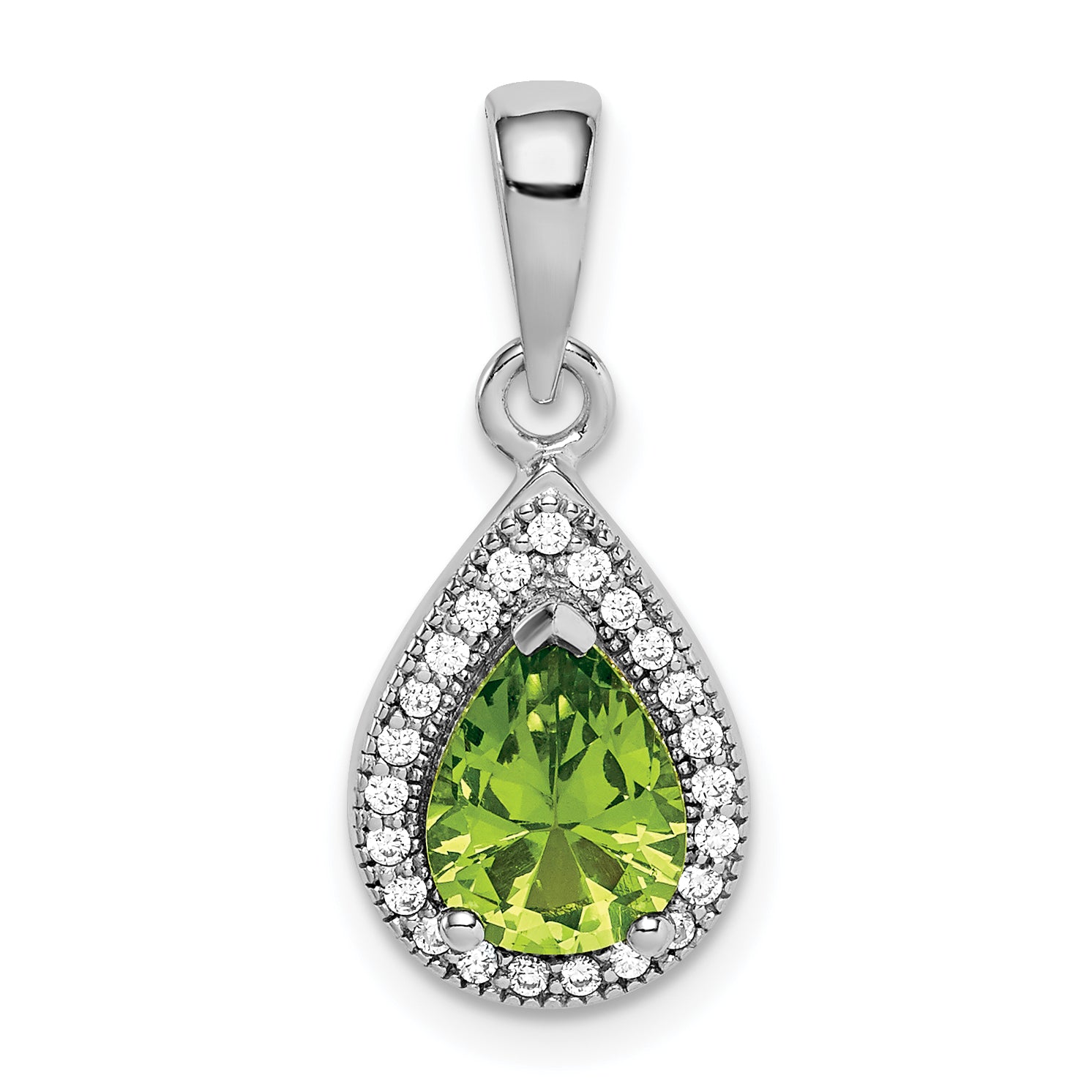 Sterling Silver Rhodium Plated Green and Clear CZ Pendant Main image