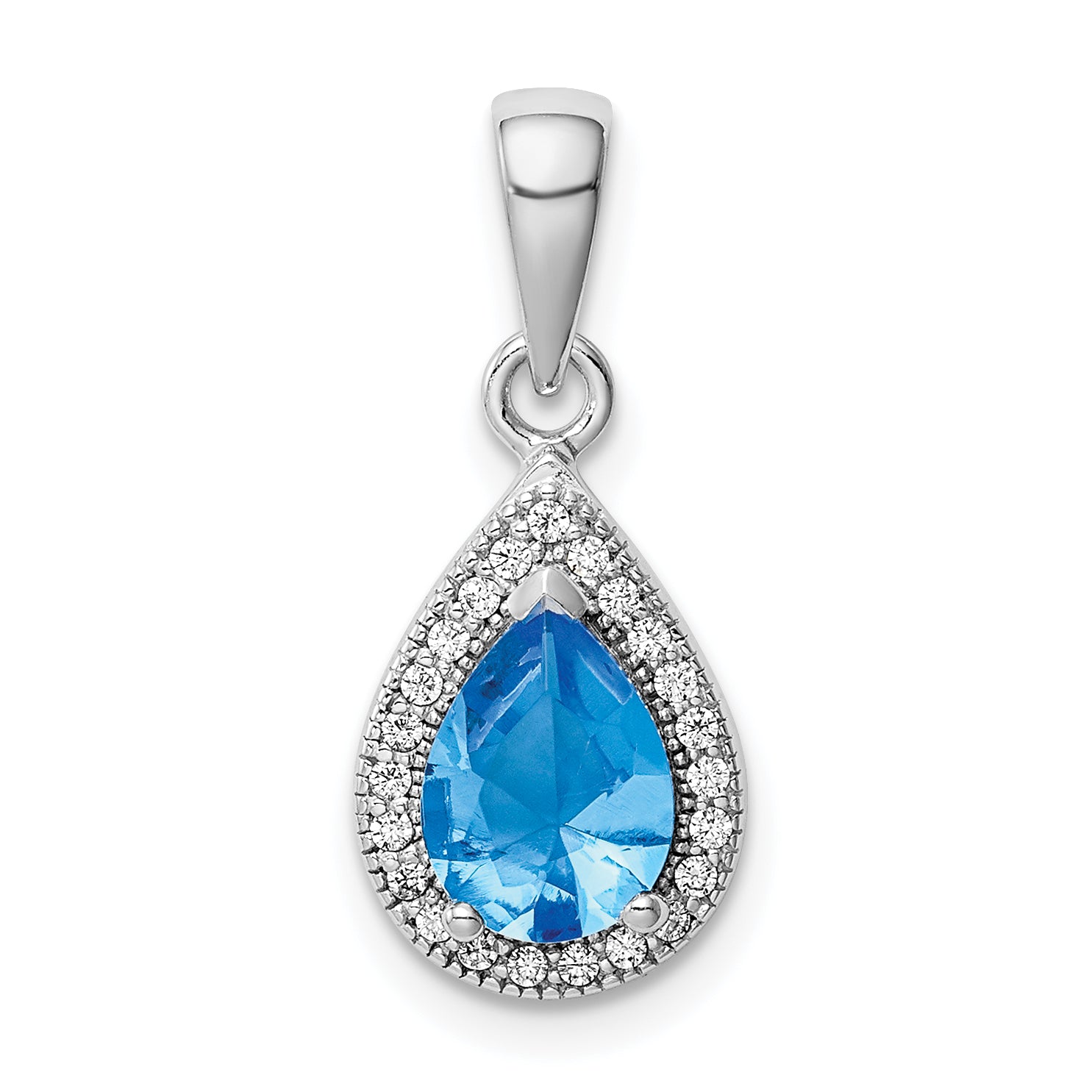 Sterling Silver Rhodium Plated Blue and Clear CZ Pendant Main image