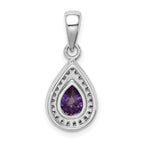Sterling Silver Rhod Plated Purple and Clear CZ Pendant