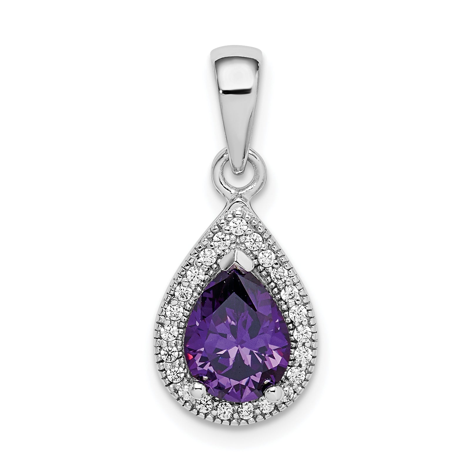 Sterling Silver Rhod Plated Purple and Clear CZ Pendant Main image