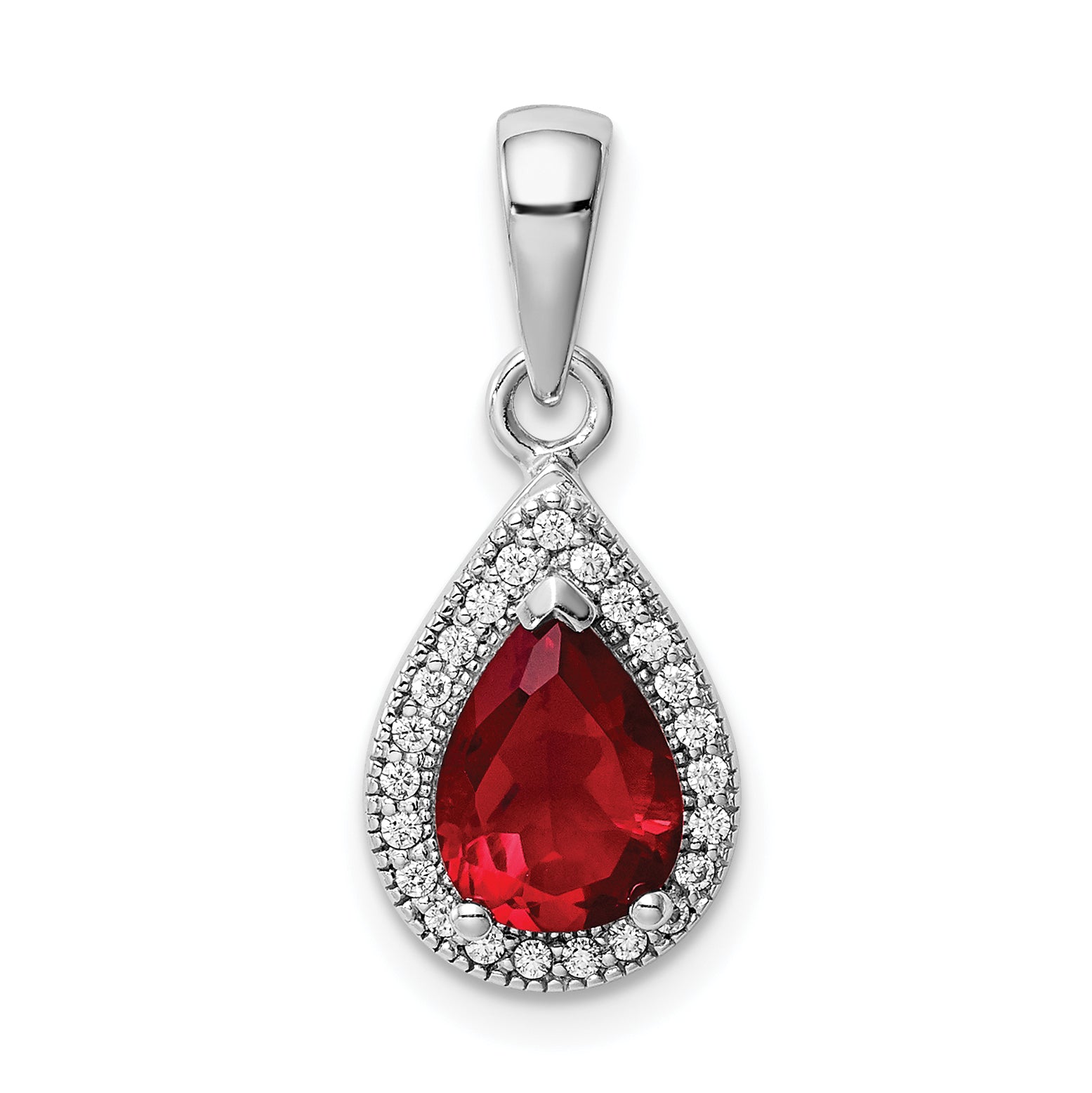 Sterling Silver Rhod Plated Red and Clear CZ Pendant Main image