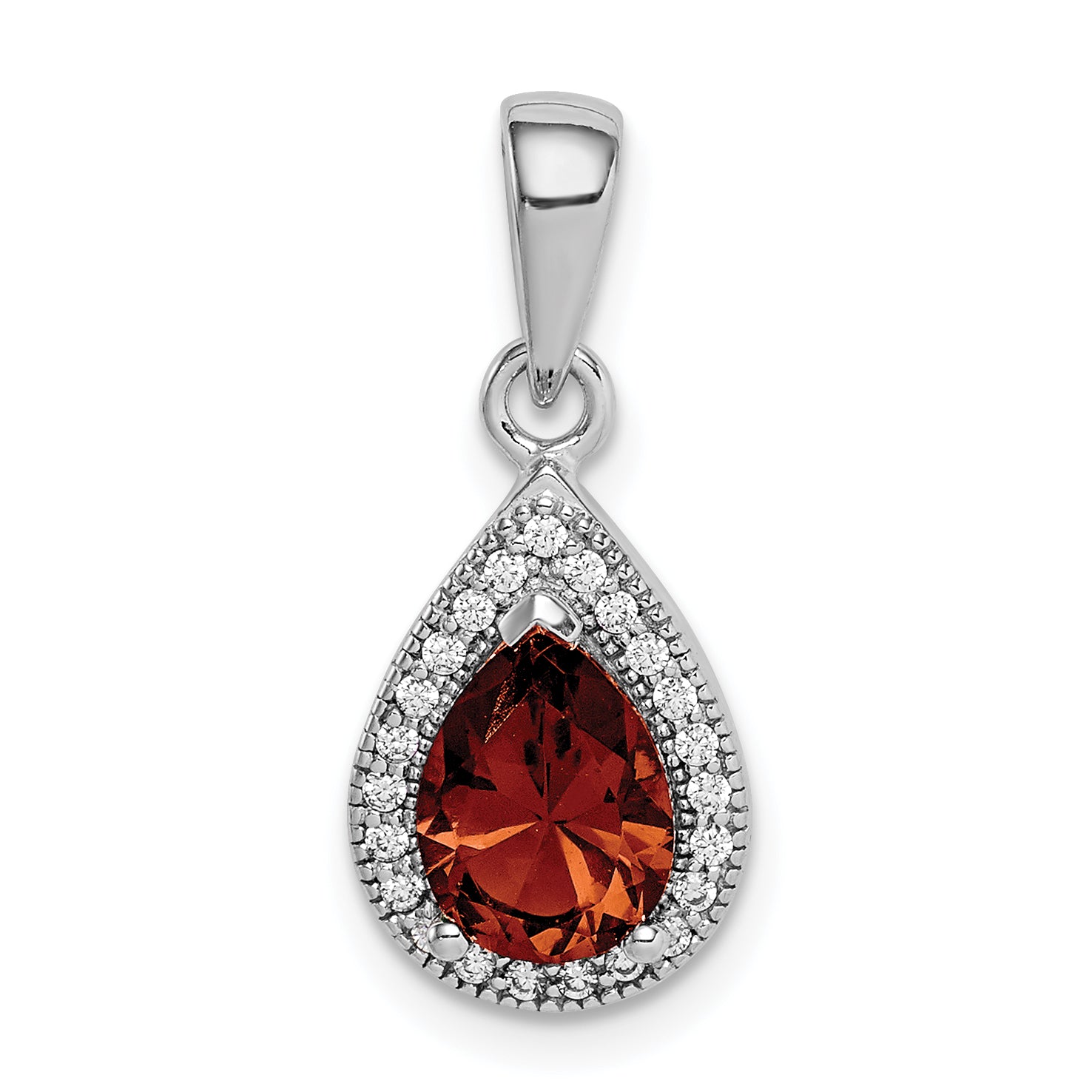 Sterling Silver Rhodium-Plated Red and Clear CZ Pendant Main image