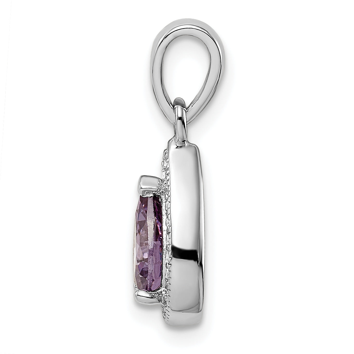 Sterling Silver Rhodium-Plated Purple and Clear CZ Pendant Secondary image