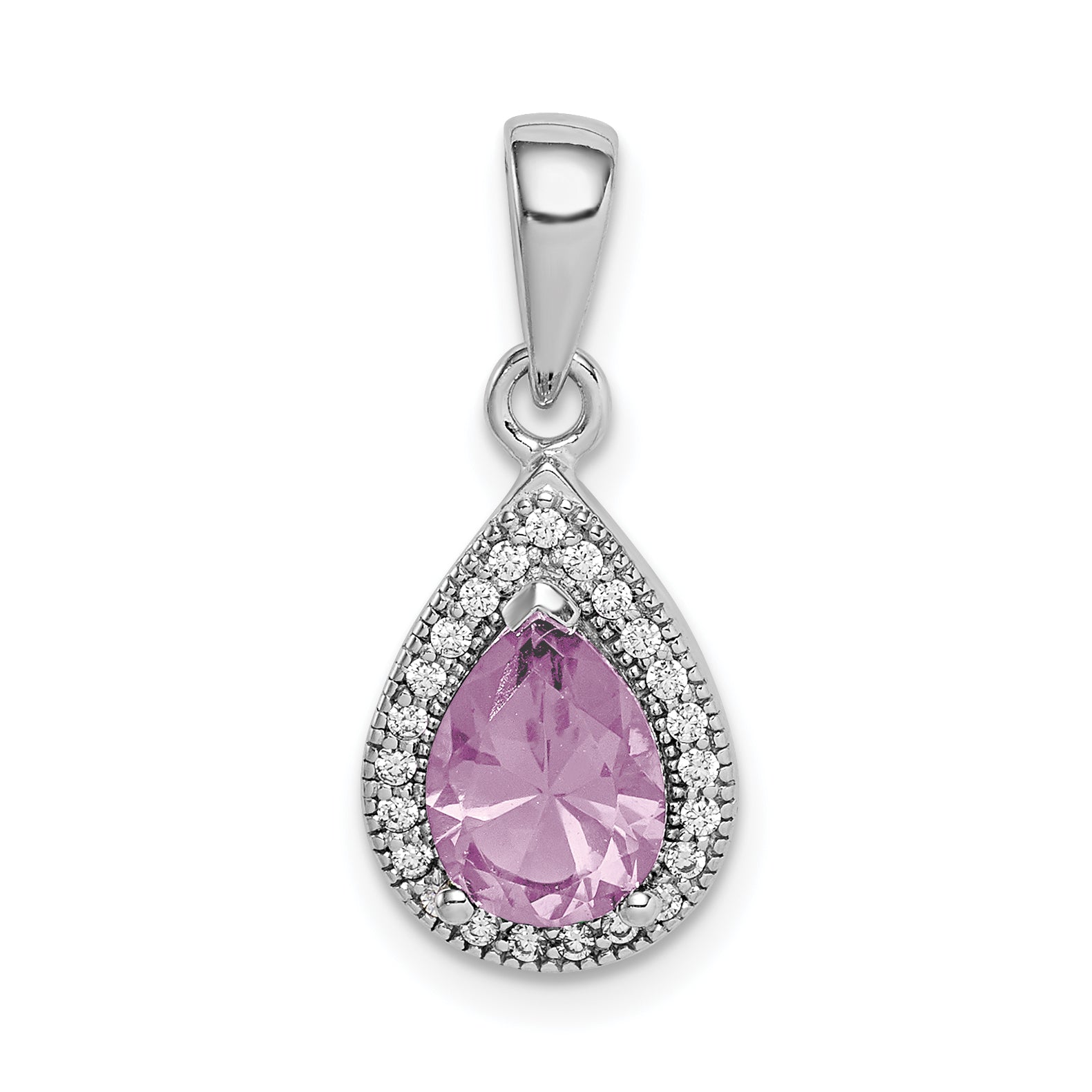 Sterling Silver Rhodium-Plated Purple and Clear CZ Pendant Main image