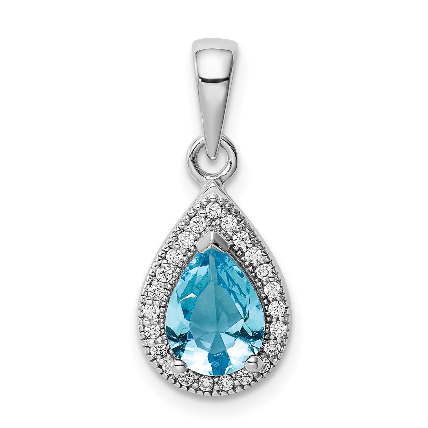 Sterling Silver Rhod Plated Blue and Clear CZ Pendant Main image