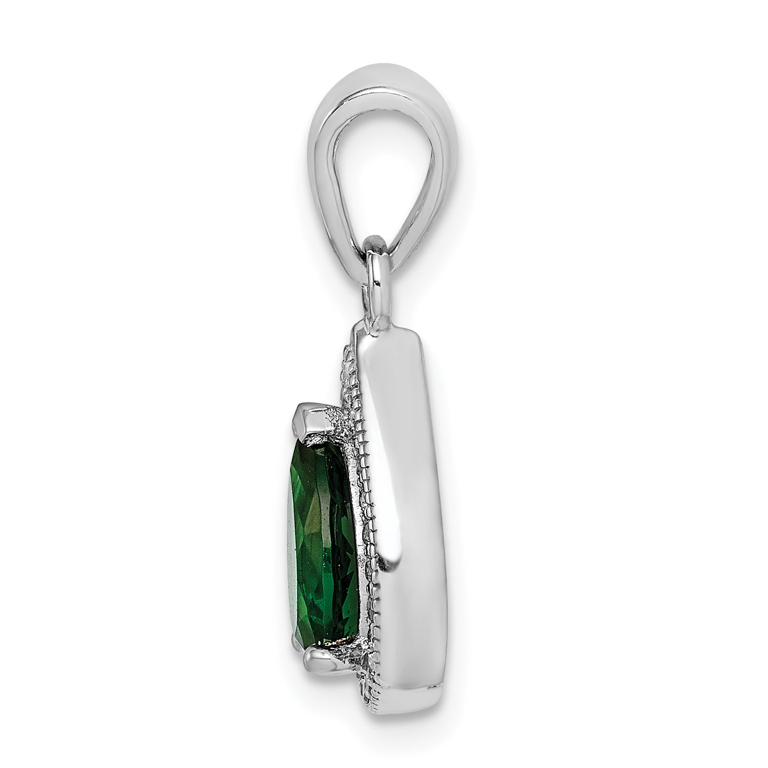 Sterling Silver Rhodium Plated Green and Clear CZ Pendant Secondary image