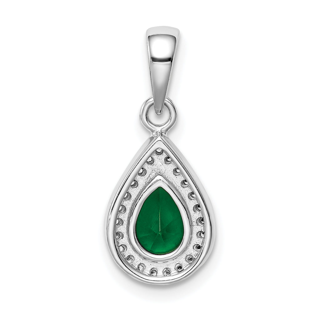 Sterling Silver Rhodium Plated Green and Clear CZ Pendant