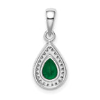 Sterling Silver Rhodium Plated Green and Clear CZ Pendant