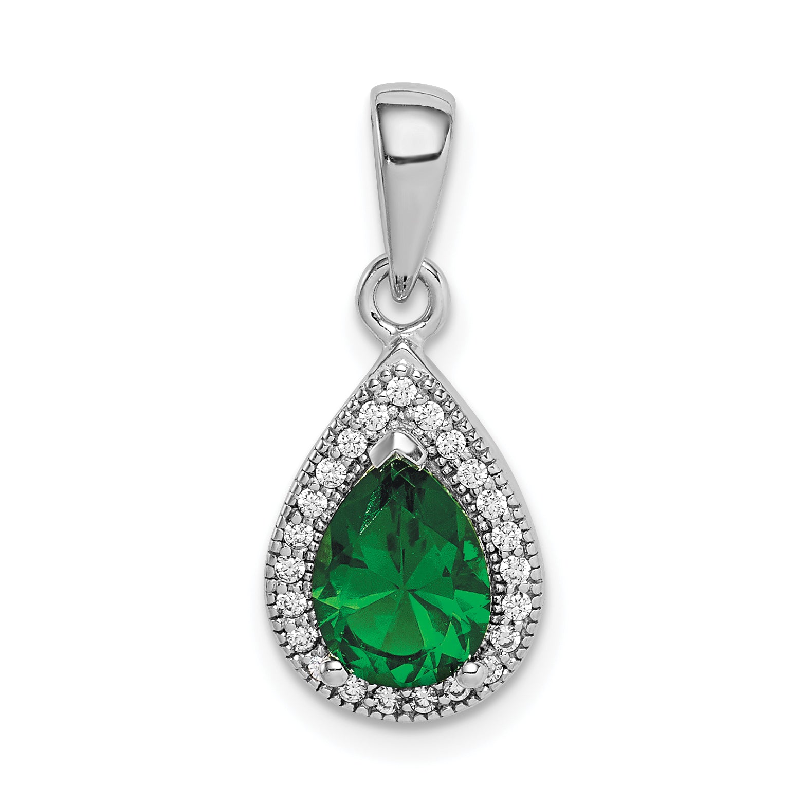 Sterling Silver Rhodium Plated Green and Clear CZ Pendant Main image