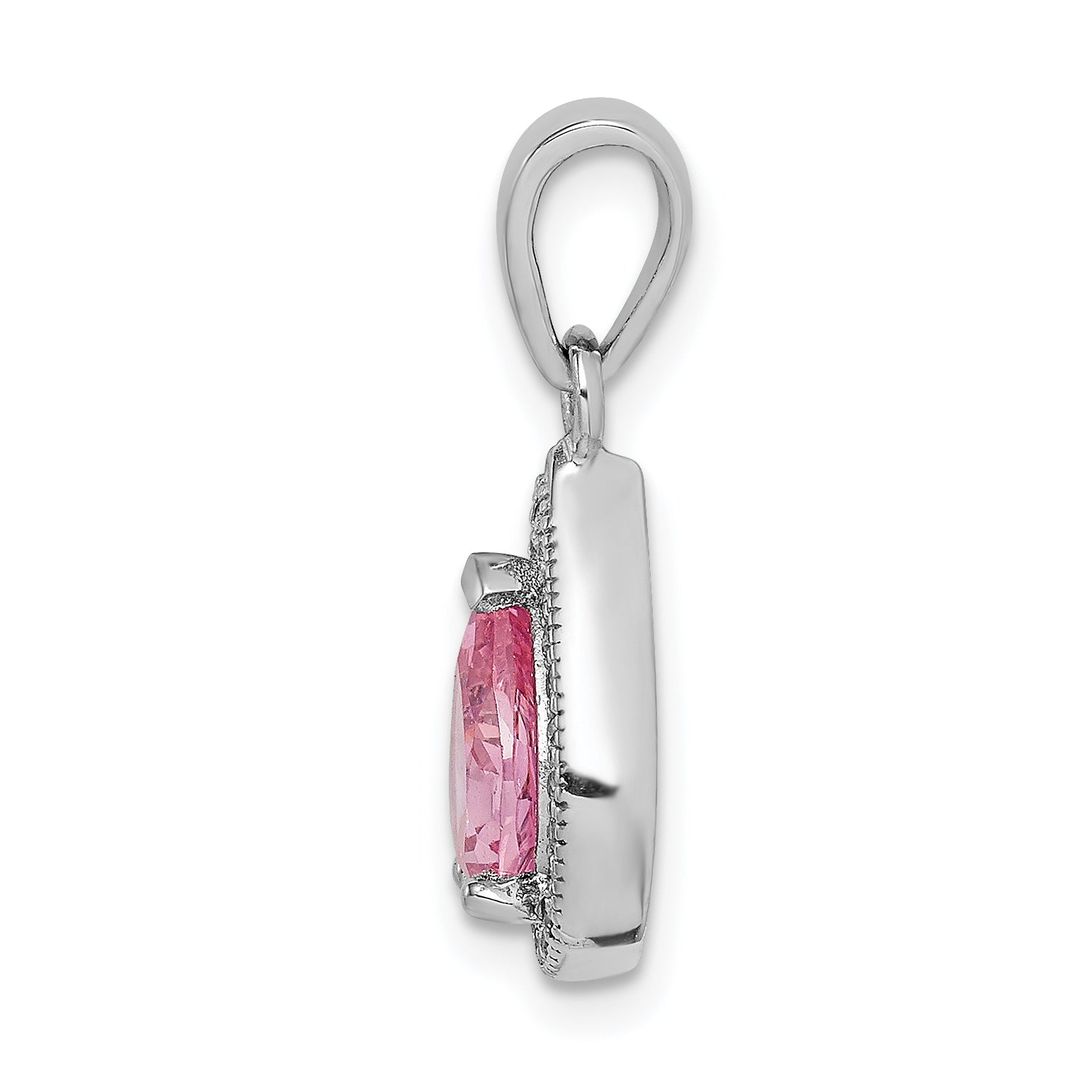 Sterling Silver Rhodium Plated Pink and Clear CZ Pendant Secondary image