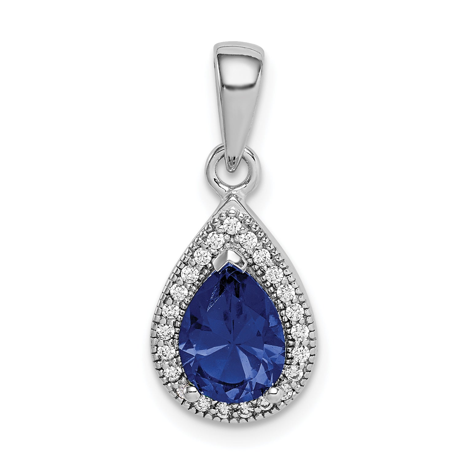 Sterling Silver Rhodium Plated Blue and Clear CZ Pendant Main image