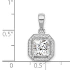 Sterling Silver Rhodium Plated Clear CZ and Square Clear CZ Pendant
