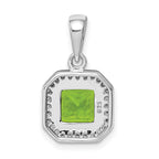 Sterling Silver Rhodium Plated Clear CZ and Square Green CZ Pendant