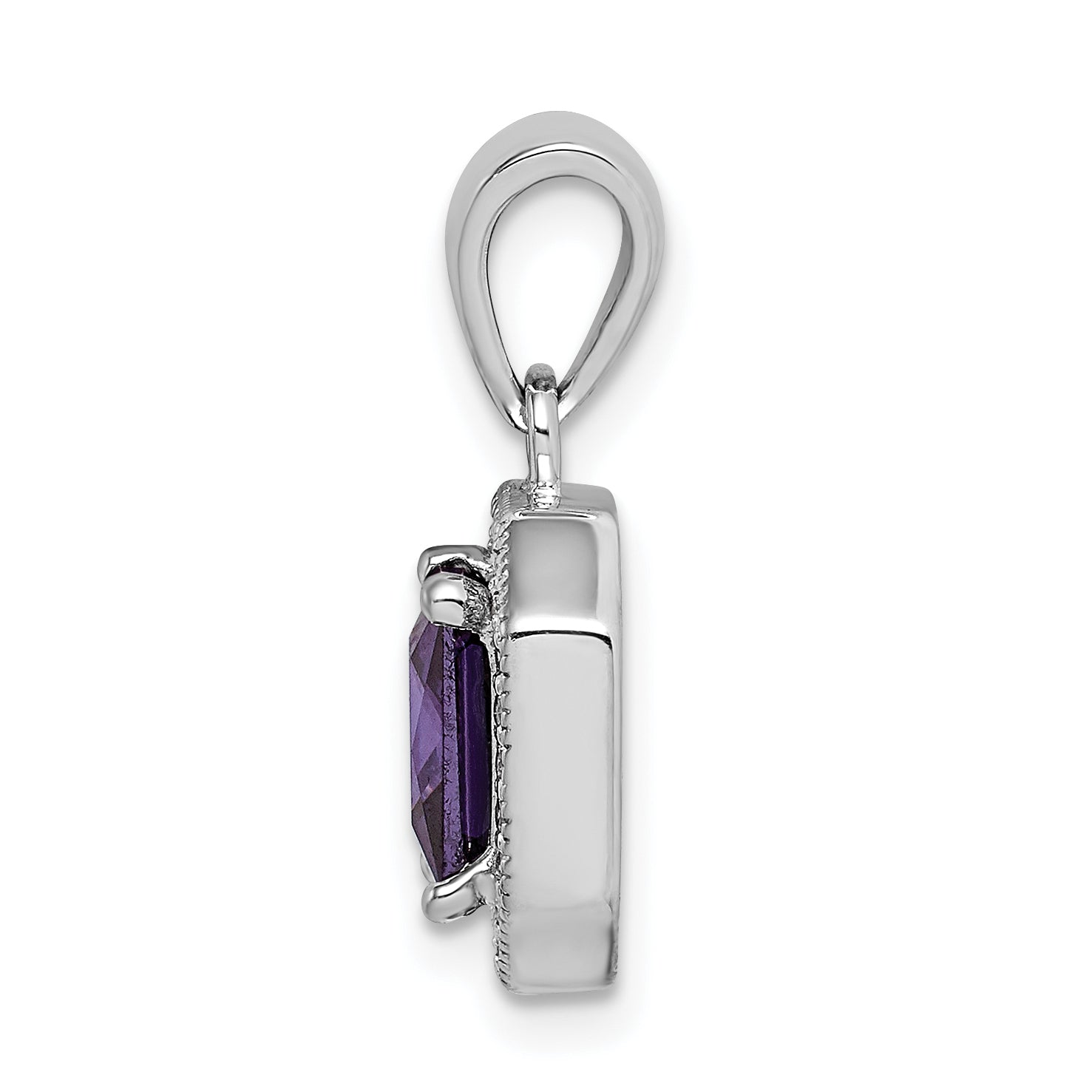 Sterling Silver Rhodium Plated Clear CZ and Square Purple CZ Pendant Secondary image
