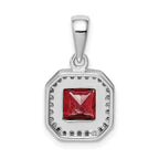 Sterling Silver Rhodium Plated Clear CZ and Square Red CZ Pendant