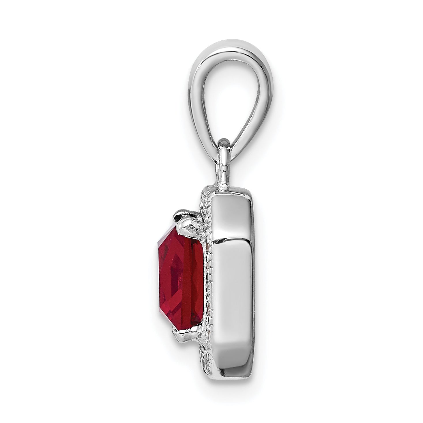 Sterling Silver Rhodium Plated Clear CZ and Square Red CZ Pendant Secondary image