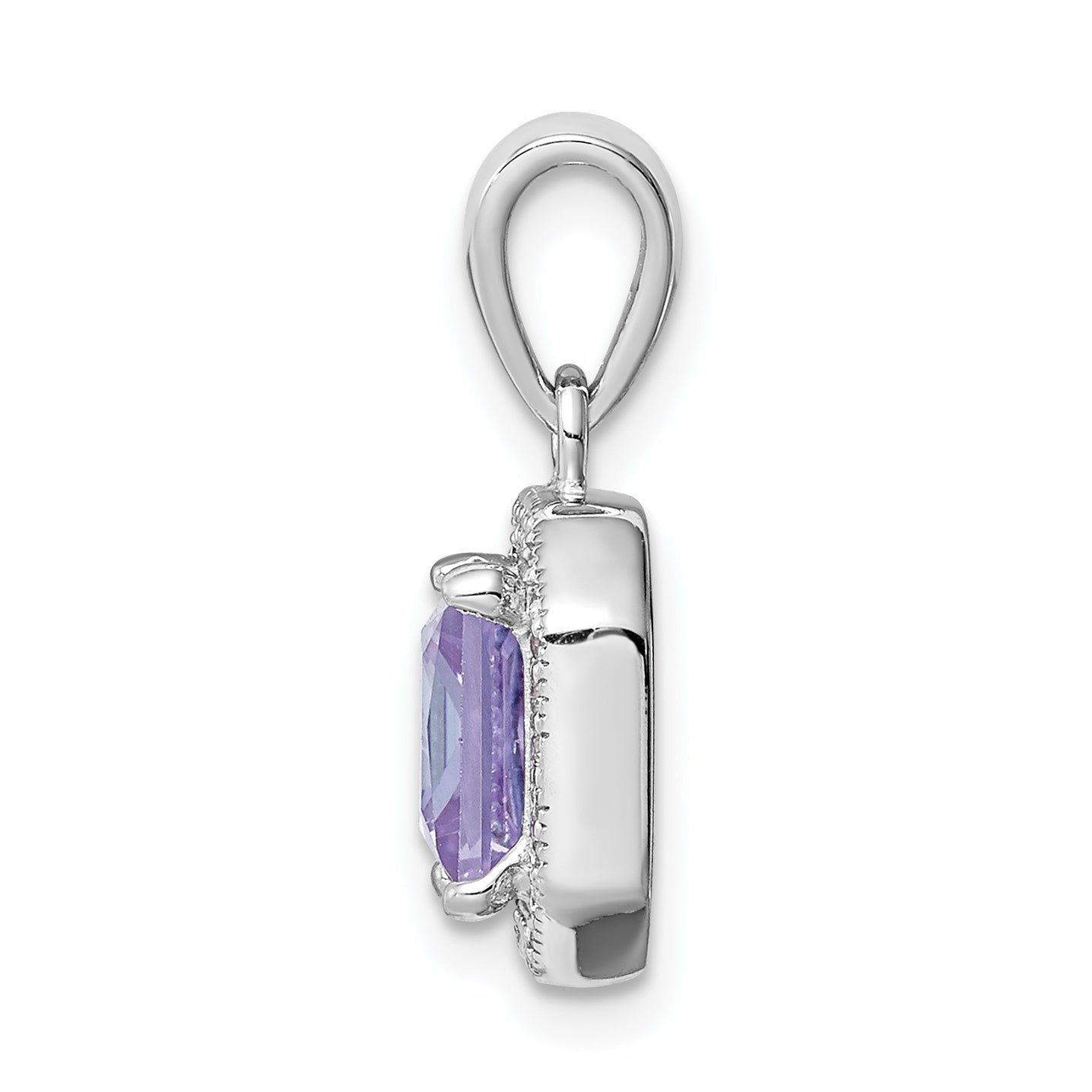 Sterling Silver Rhodium Plated Clear CZ and Square Light Purple CZ Pendant Secondary image