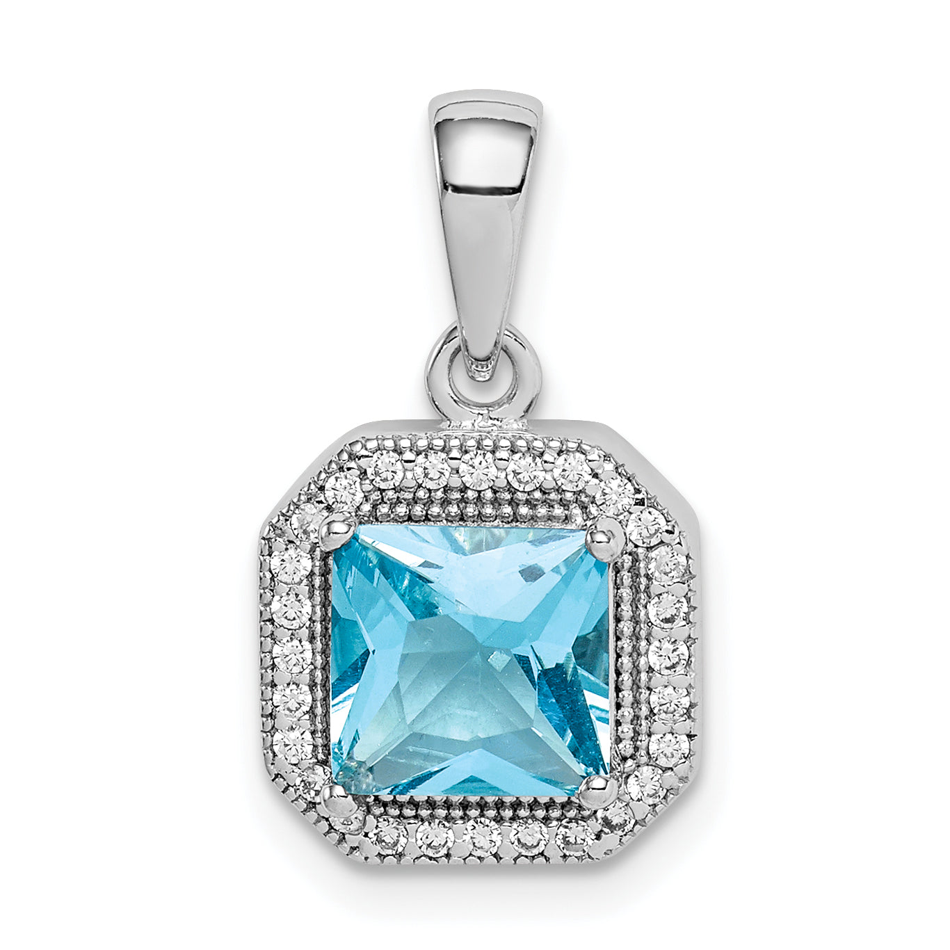 Sterling Silver Rhodium Plated Clear CZ and Square Blue CZ Pendant Main image