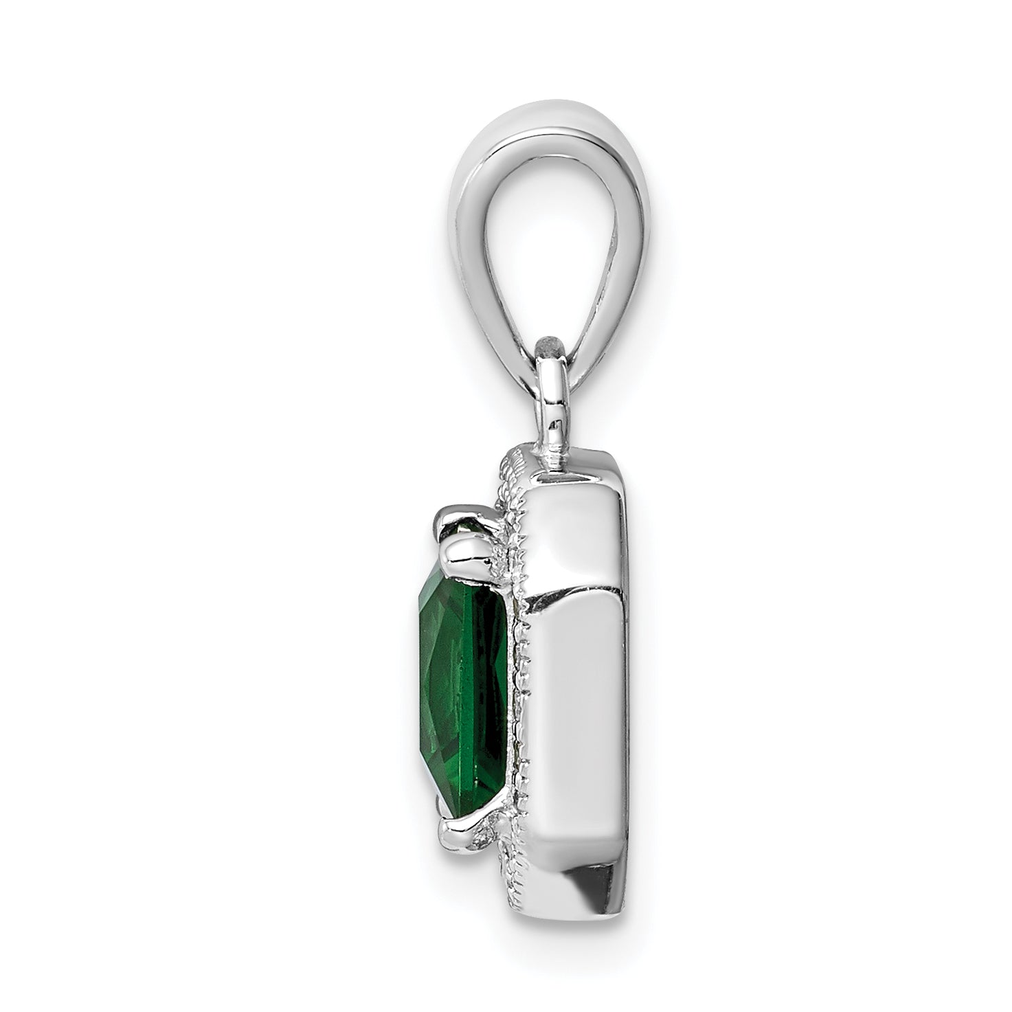 Sterling Silver Rhodium Plated Clear CZ and Square Green CZ Pendant Secondary image