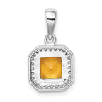 Sterling Silver Rhodium Plated Clear CZ and Square Yellow CZ Pendant