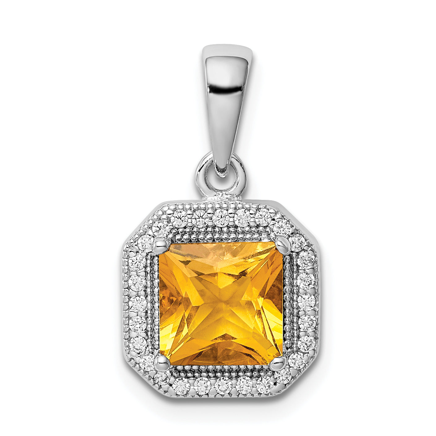Sterling Silver Rhodium Plated Clear CZ and Square Yellow CZ Pendant Main image