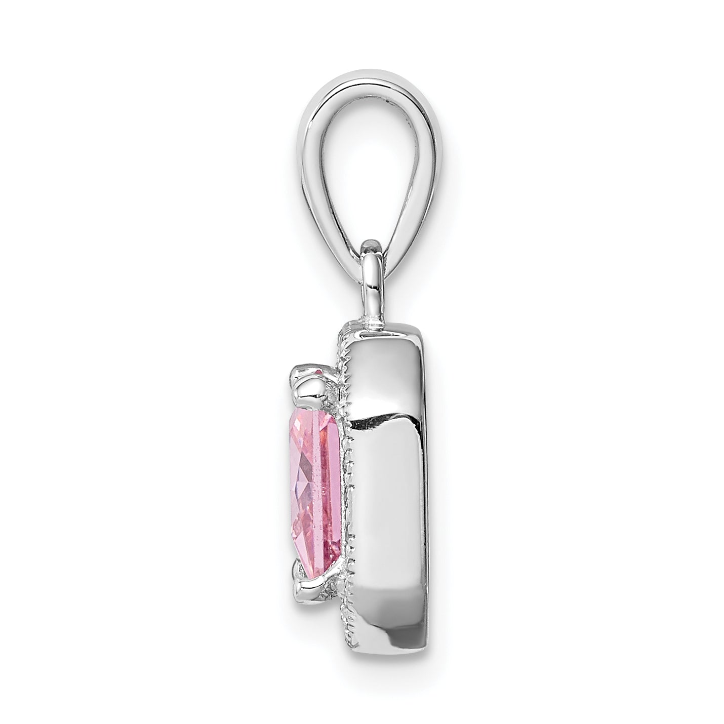 Sterling Silver Rhodium Plated Clear CZ and Square Pink CZ Pendant Secondary image