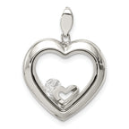 Sterling Silver Rhodium-plated CZ 19mm Heart Glass Pendant