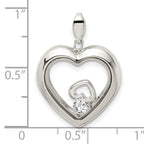 Sterling Silver Rhodium-plated CZ 19mm Heart Glass Pendant