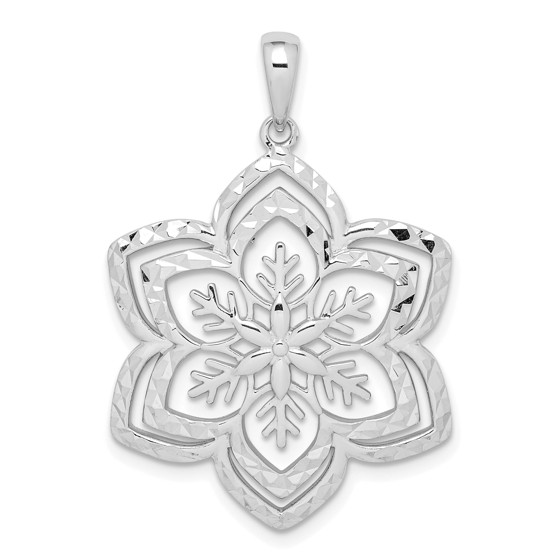 Sterling Silver Rhodium-plated Diamond-cut Snowflake Pendant Main image