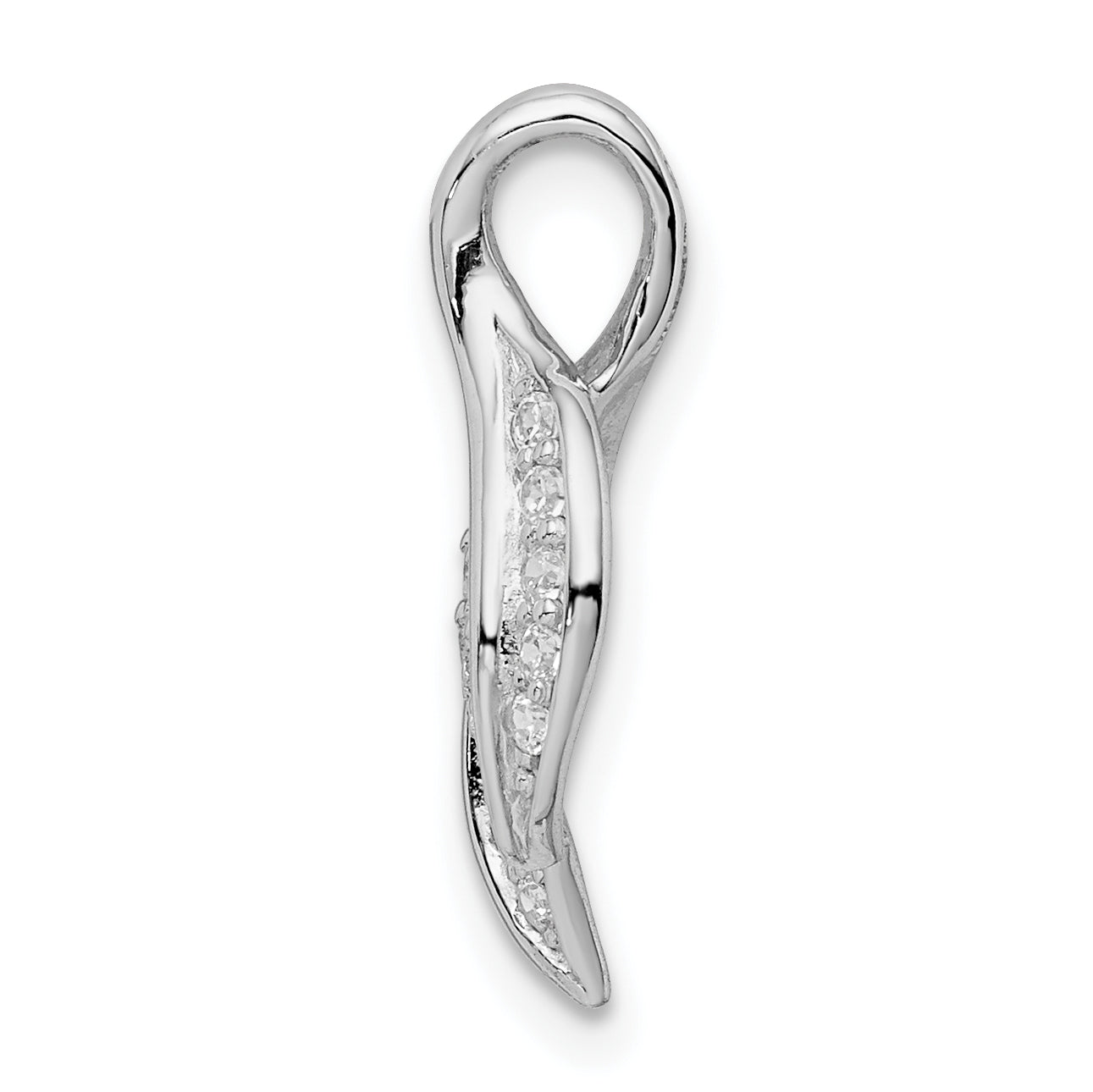 Sterling Silver Rhodium-plated CZ Leaf Slide Secondary image