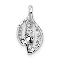 Sterling Silver Rhodium-plated CZ Leaf Slide