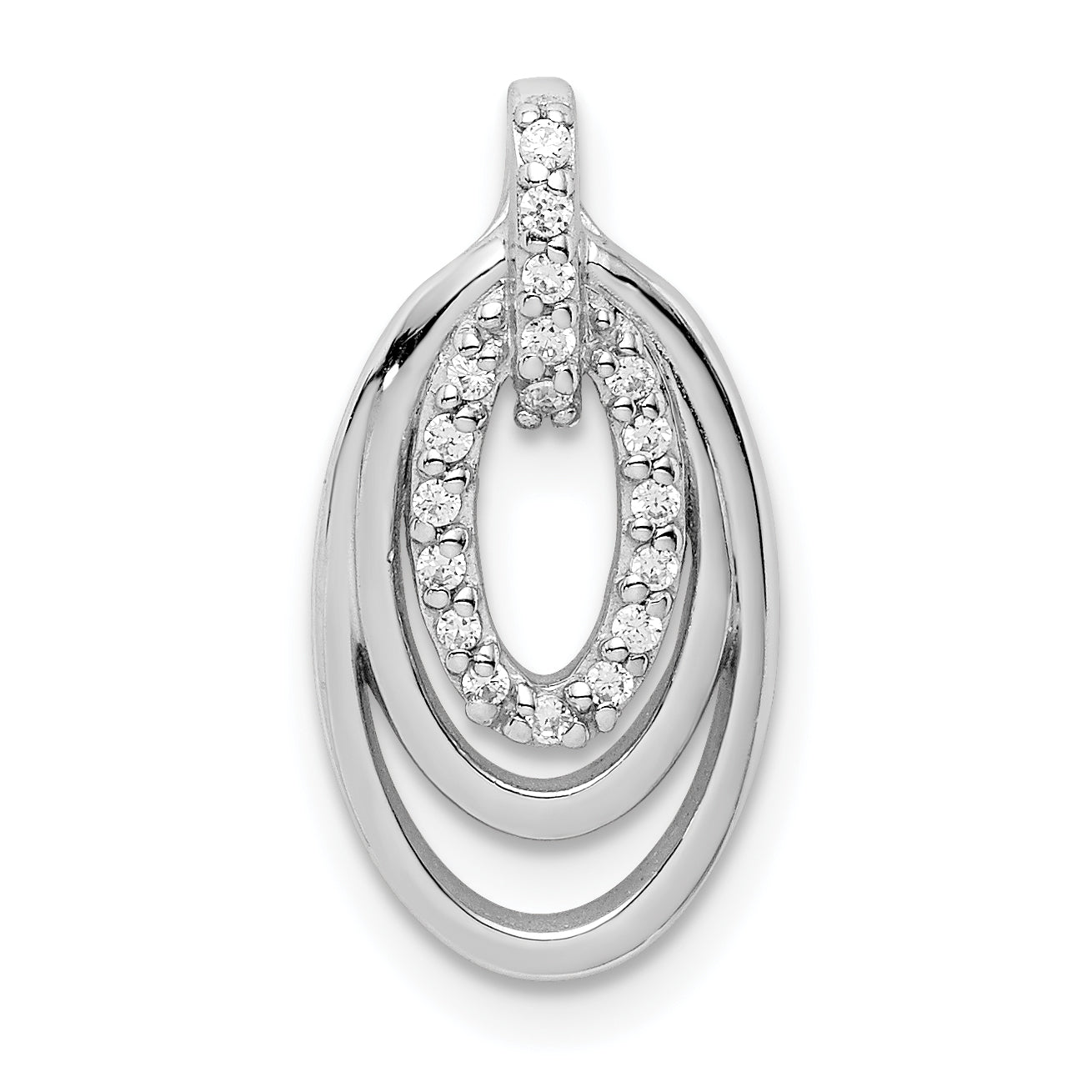 Sterling Silver Rhodium-plated CZ 3-Oval Chain Slide