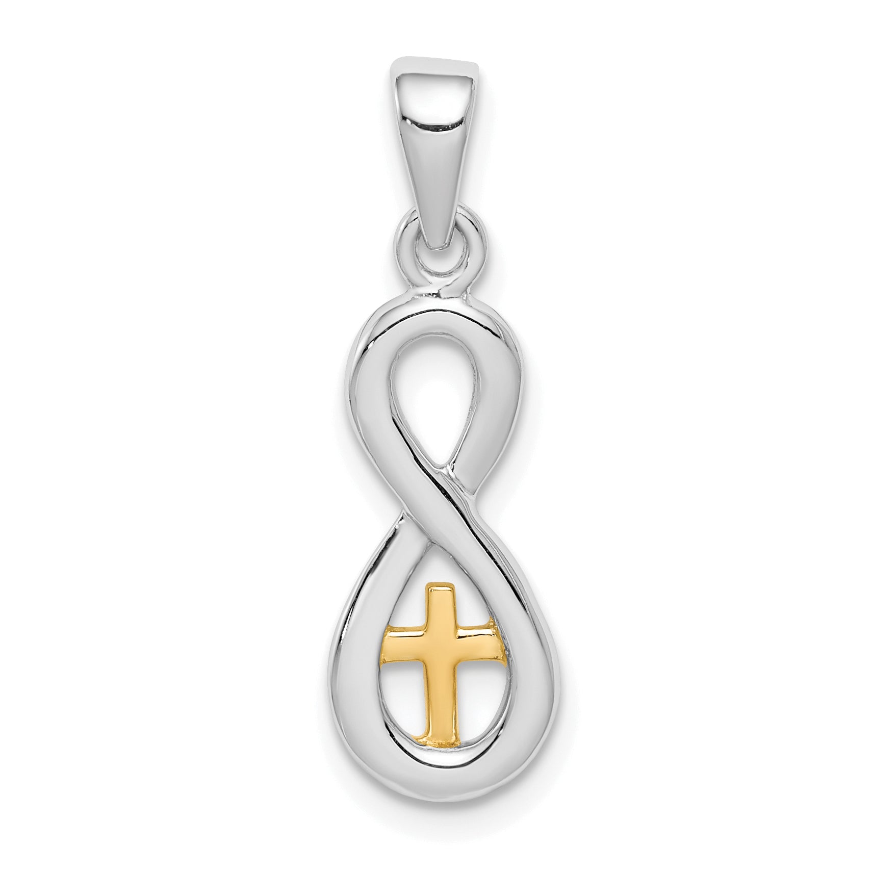 Sterling Silver Rhodium-plated & Gold tone Cross Infinity Pendant Main image