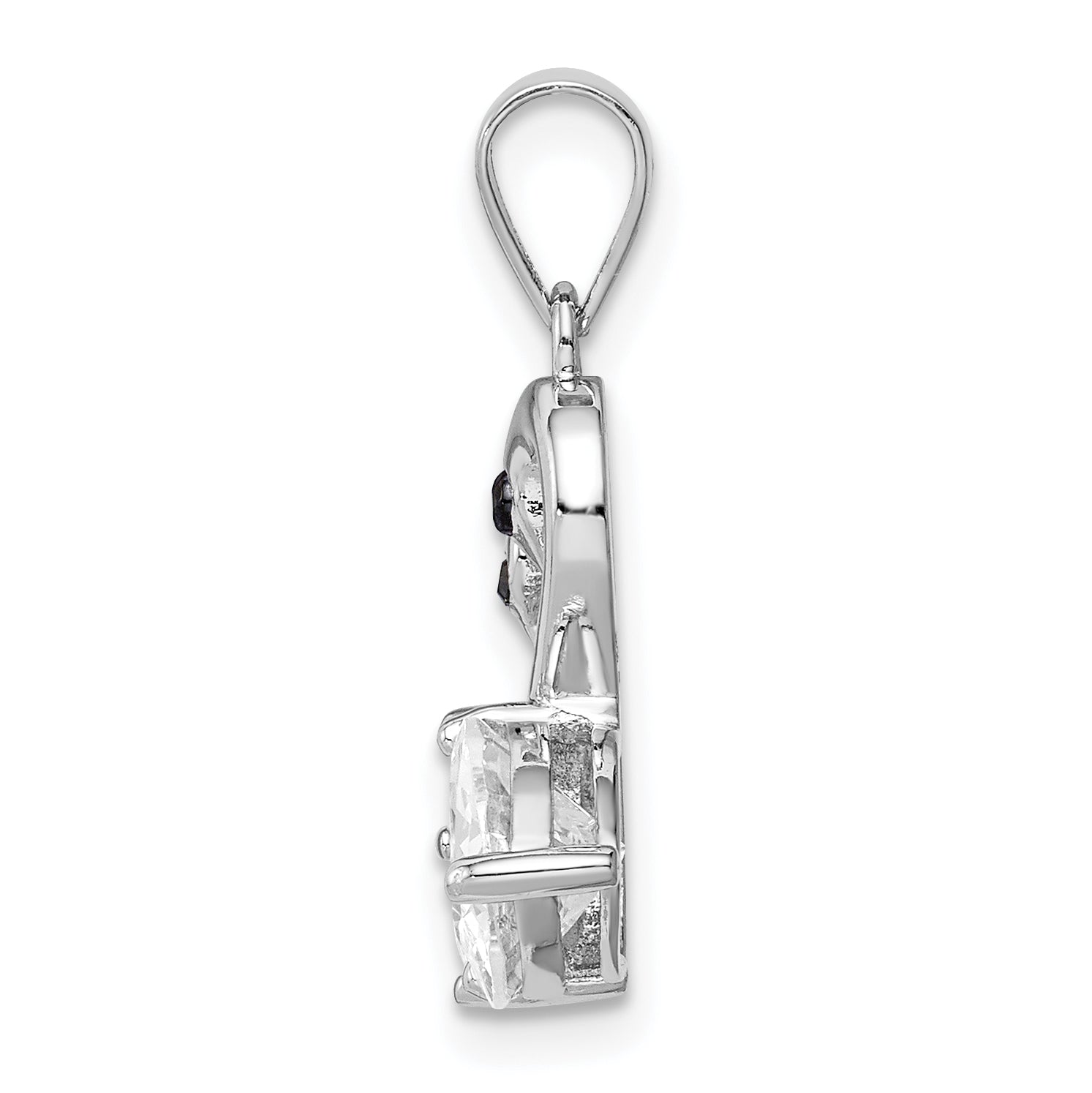 Sterling Silver Rhodium-plated Polished CZ Swan Couple Pendant Secondary image