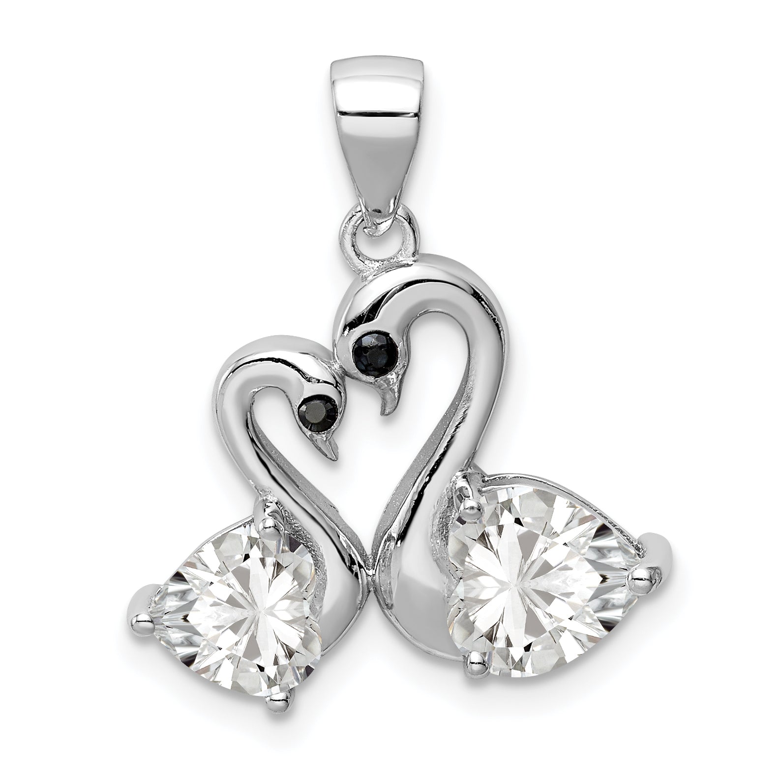 Sterling Silver Rhodium-plated Polished CZ Swan Couple Pendant Main image