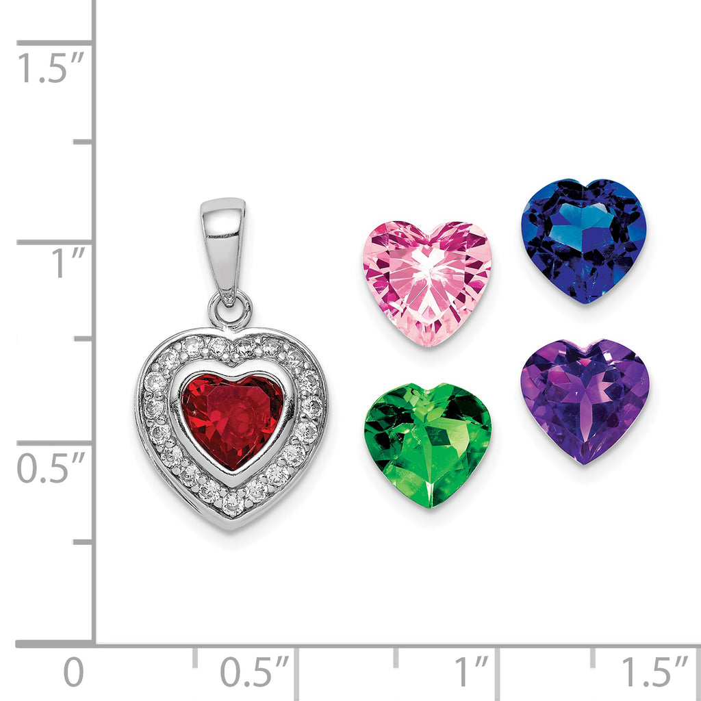Sterling Silver Rhodium Plated Interchangeable CZ Heart Pendant
