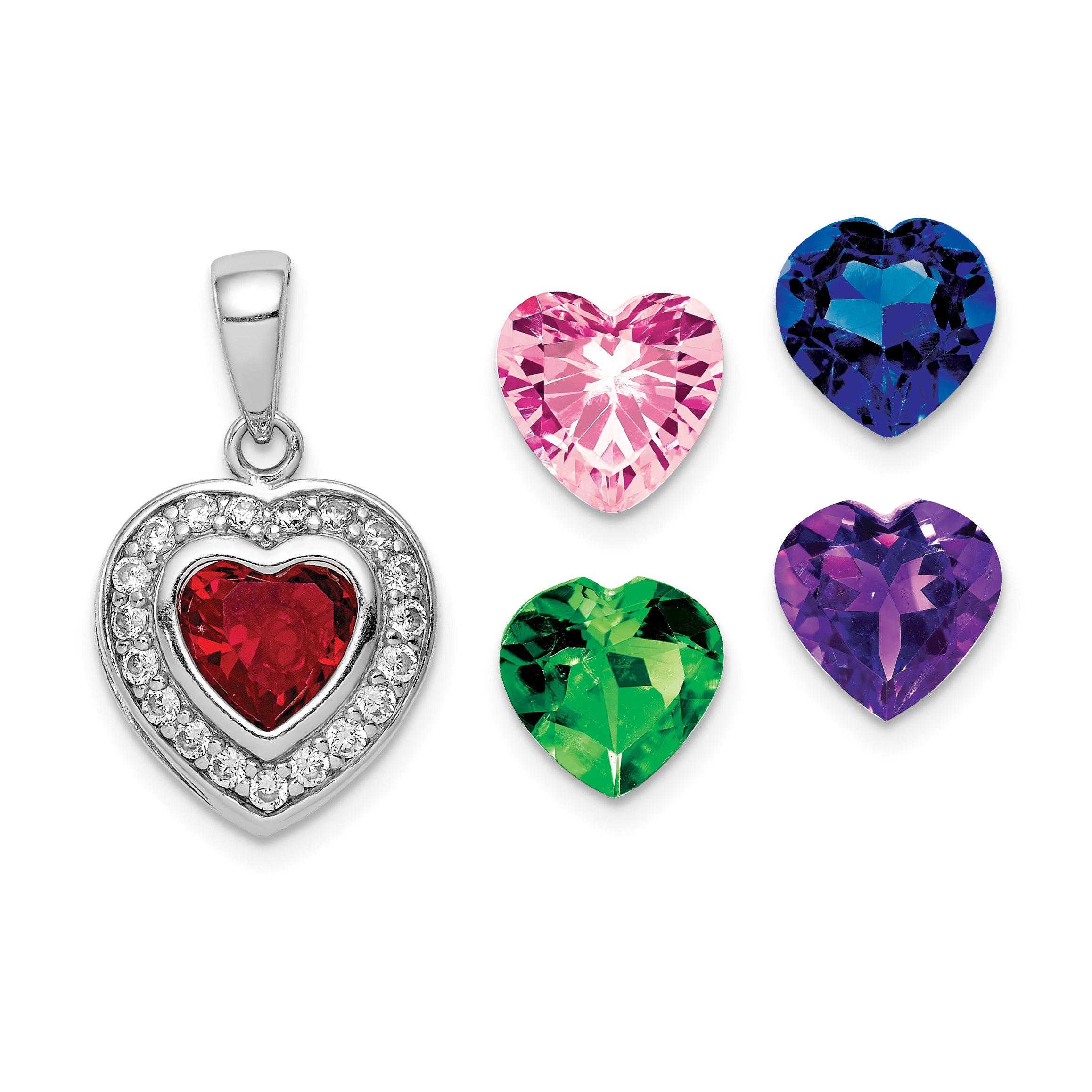 Sterling Silver Rhodium Plated Interchangeable CZ Heart Pendant Main image