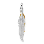 Sterling Silver Rhodium-plated Polished Gold Tone Double Feather Pendant