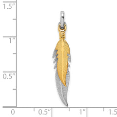 Sterling Silver Rhodium-plated Polished Gold Tone Double Feather Pendant