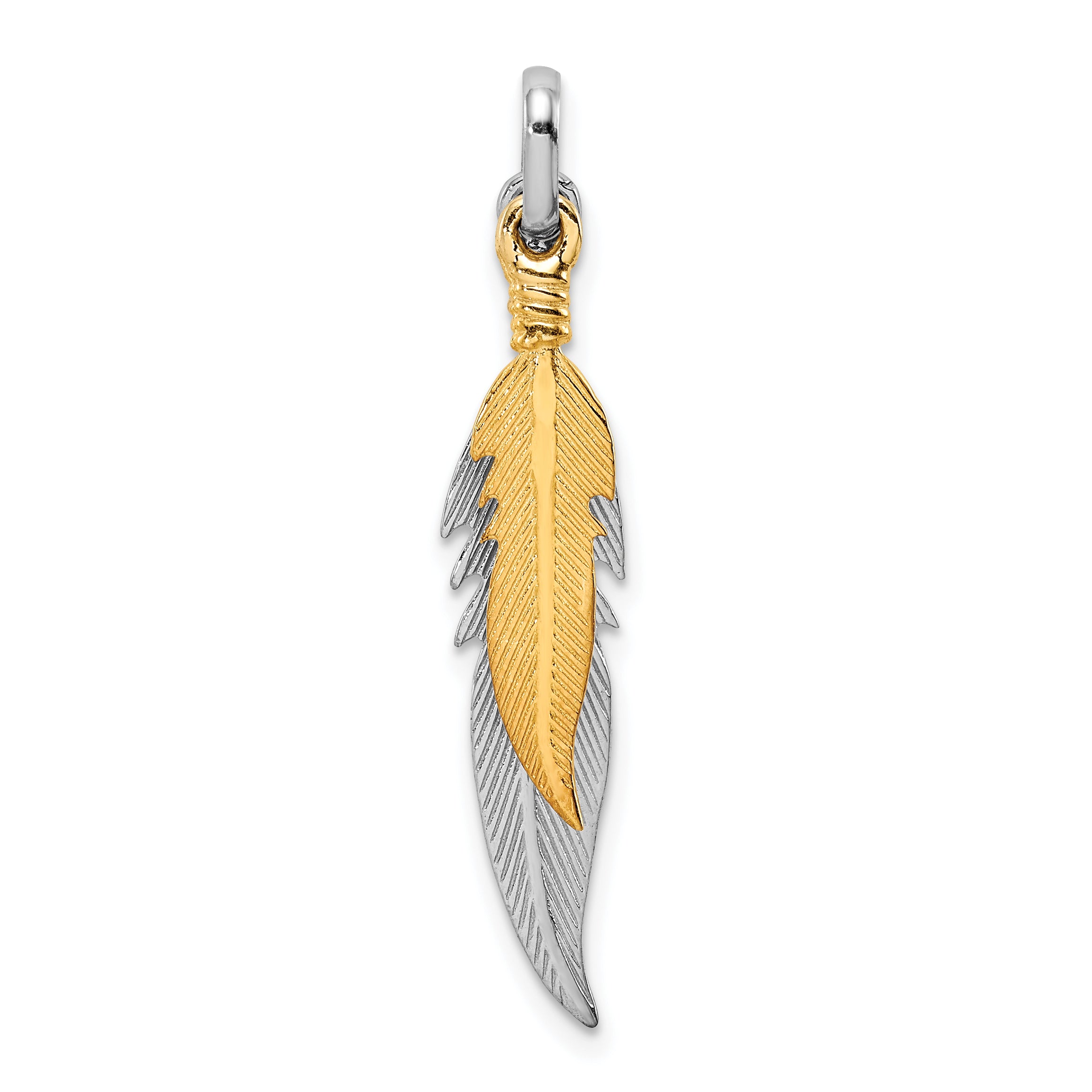 Sterling Silver Rhodium-plated Polished Gold Tone Double Feather Pendant Main image