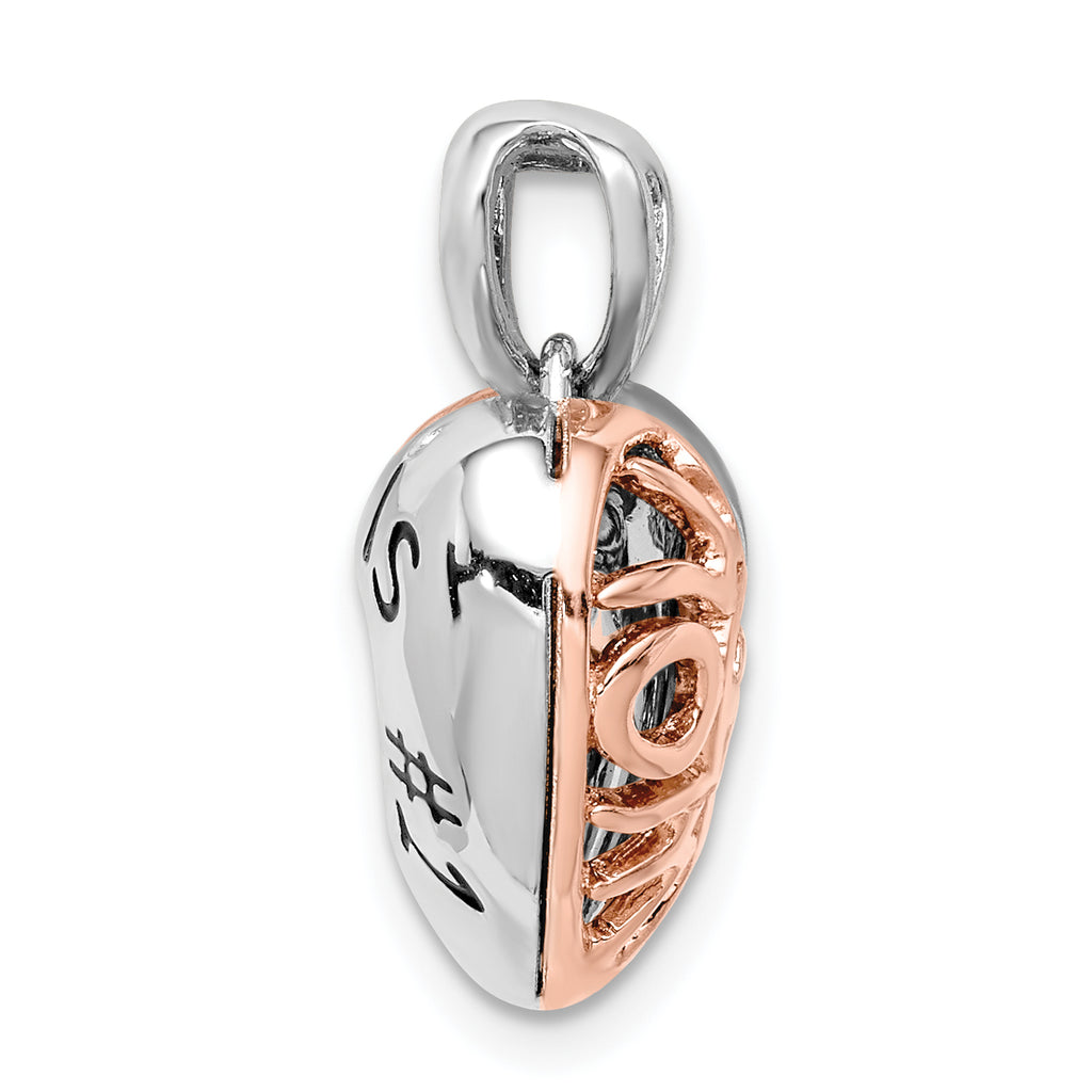Sterling Silver Rhod-plated & Rose-tone Mom is #1 Vibrant Red CZ Pendant