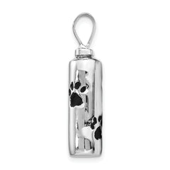 Sterling Silver Rhodium-plated Enameled Paw Prints Ash Holder Pendant